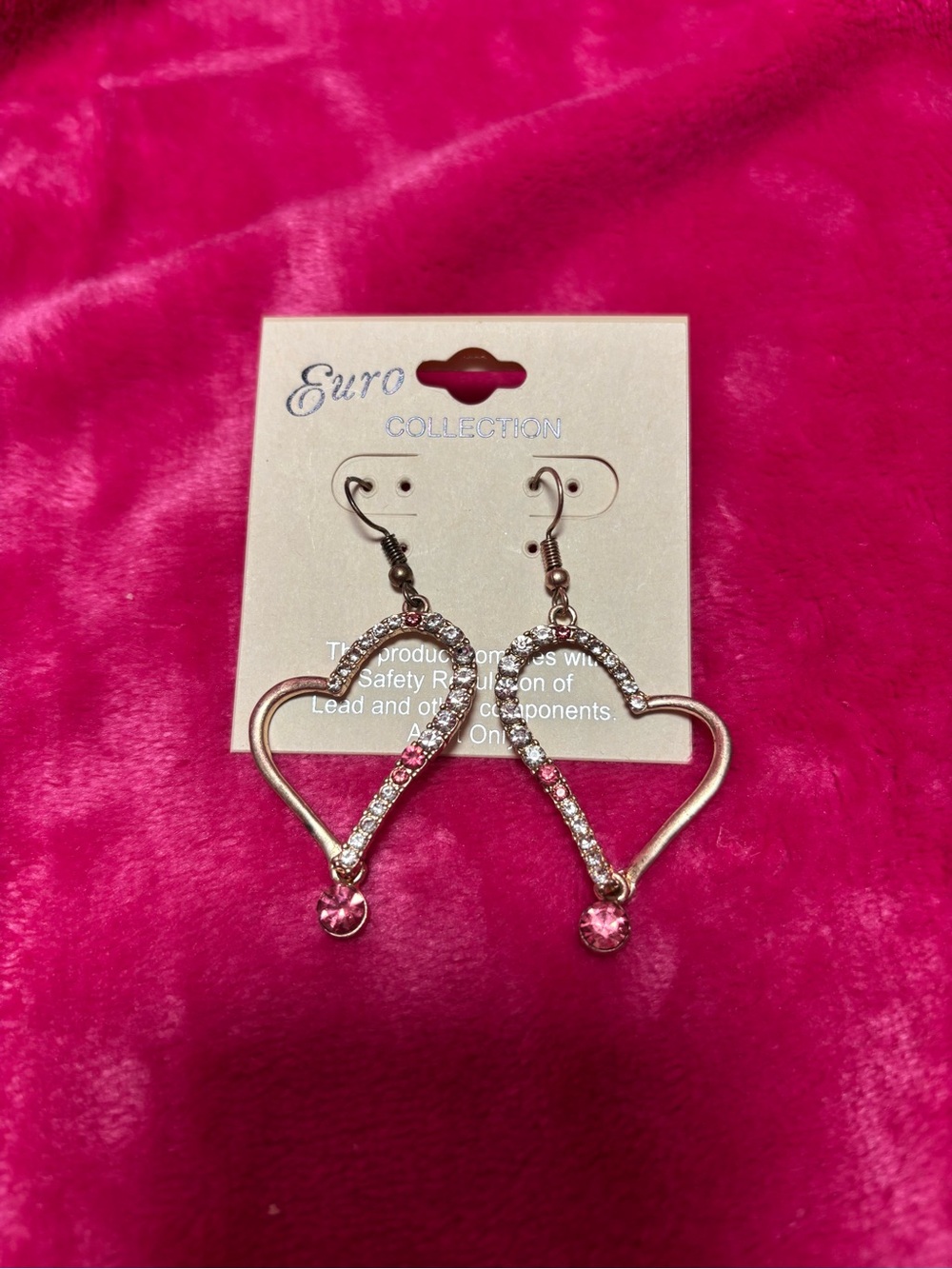 Pink Heart Drop Earrings with Crystal Accents